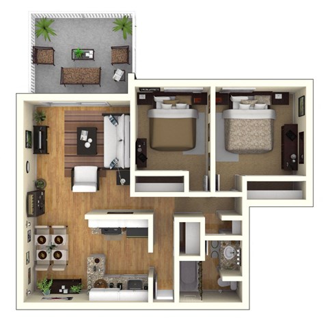 Floor plan for 2 beds, 1 bath